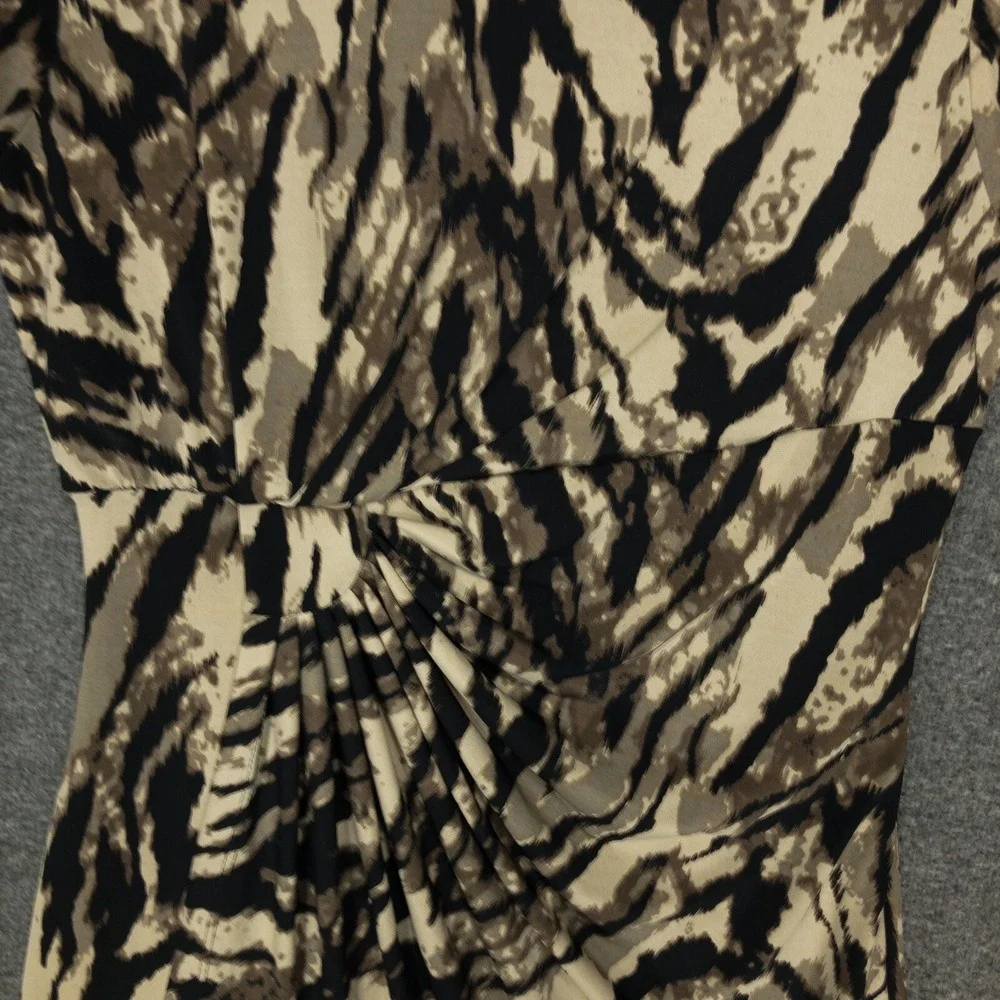 Dressbarn Tiger Print Faux Wrap Dress Women's 10 Half Sleeve Knee Length Rouched